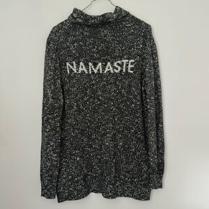 Life Is Good Sweater Black White Marled Namaste Cowl Neck Classic Fit Sz M